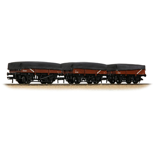 Bachmann 33-091A - 5 Plank China Clay 3-Wagon Pack BR Bauxite (Early) with Tarp. Covers