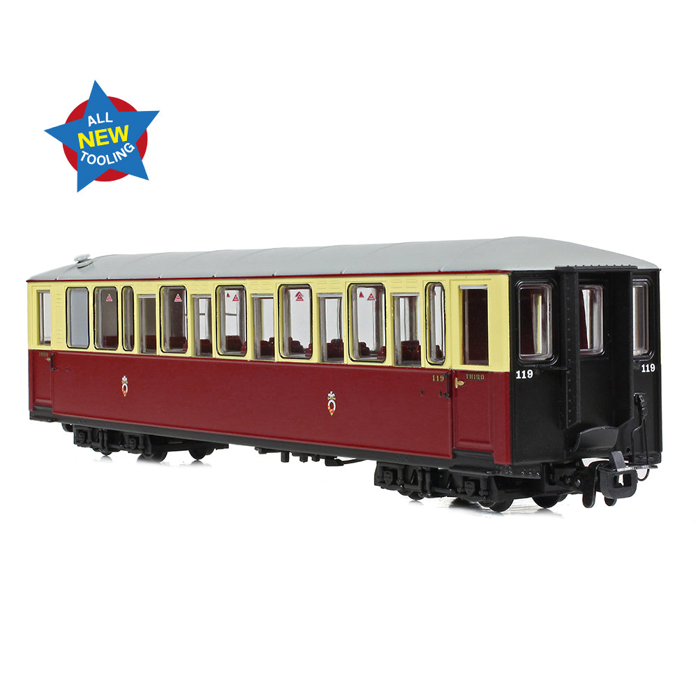 Bachmann Narrow Gauge 394-100 - Ffestiniog Railway 'Tin Car' Saloon Third No. 119 FR Crimson & Cream