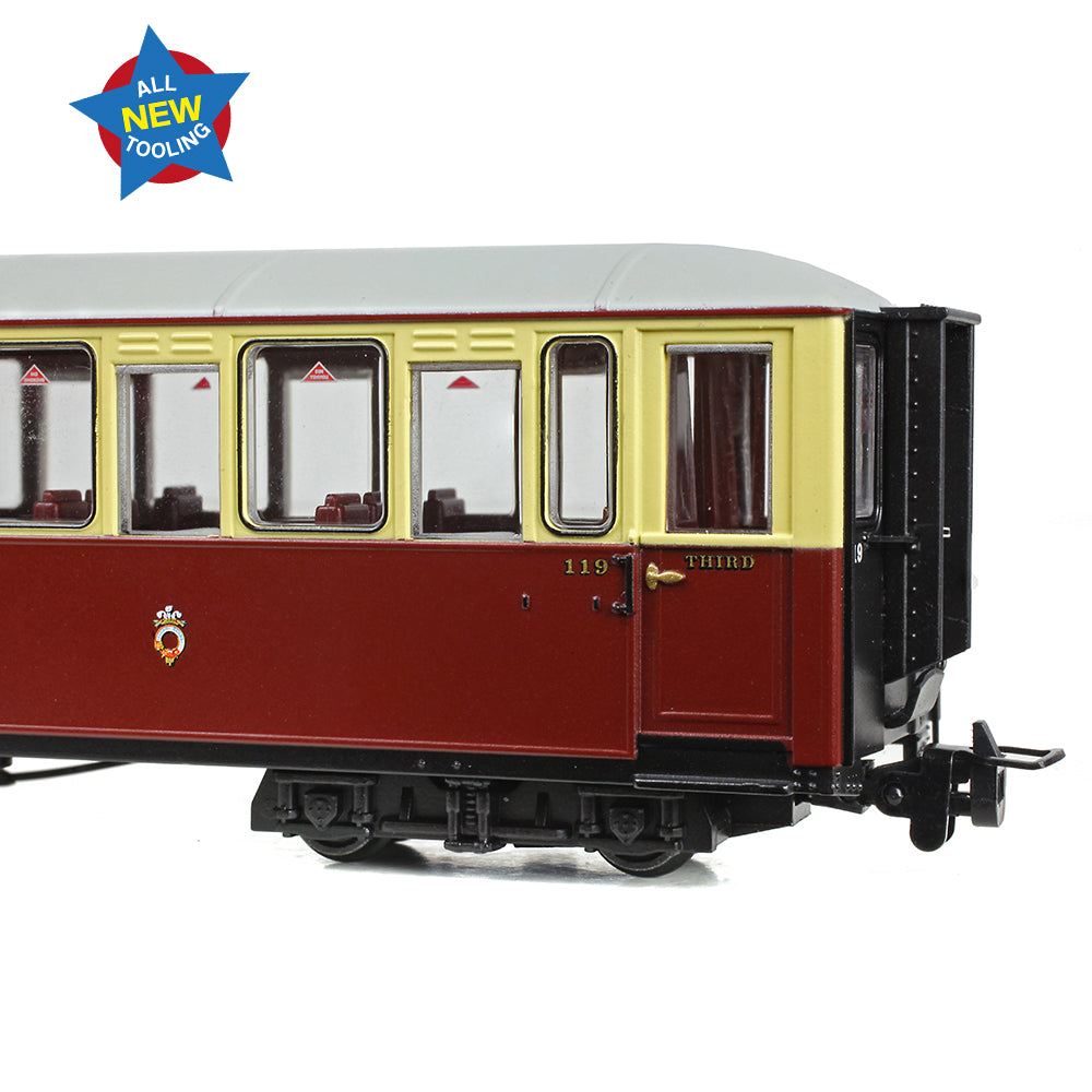 Bachmann Narrow Gauge 394-100 - Ffestiniog Railway 'Tin Car' Saloon Third No. 119 FR Crimson & Cream