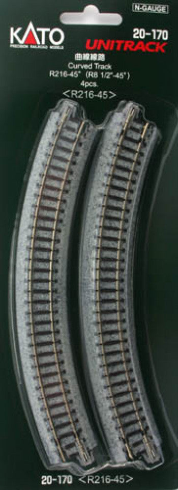 Kato Unitrack 20-170  (R216-45) - Curved Track R8 1/2"-45degrees (x4)