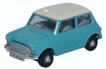 Oxford Diecast 76MN008 - Austin Mini Cooper in Surf Blue / Old English White